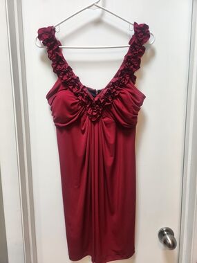 Ruffled V-Neck Mini Dress in Burgundy
